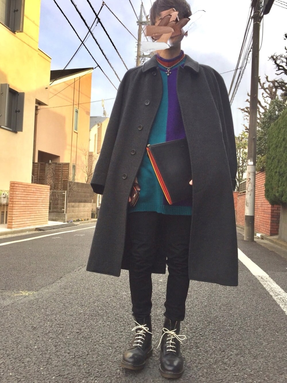 「ドクターマーチン、黒スキニー、ニット、オーバーサイズニット、シンプル、冬コーデ、下北沢、お洒落さんとつながりたい、Cartier、ポールスミス」｜「Dr. MartensのDr.Martens/ドクターマーチン/CORE 1460 MONO（ブーツ、ブラック系）」を使った、masatoさん（メンズ・169cm）の冬コーディネートの1枚目の写真
