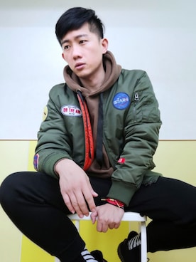 「Taiwan」｜「アイテム（MA-1）」を使った、haoyuさん（メンズ・180cm）の春コーディネート