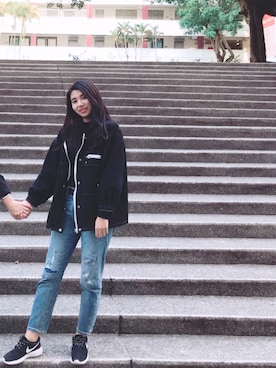 「NIKE（ナイキ）のNIKE AIRMAX MOTION LW スニーカー（スニーカー、ホワイト系）」を使った、AlienJ👾さん（レディース・160cm）の秋コーディネート