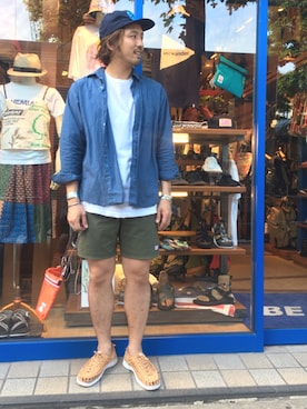 「TOPO DESIGNS（トポデザインズ）のアイテム（パンツ）」を使った、Funachangさん（メンズ・177cm）の夏コーディネート