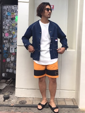 「リゾートスタイル」｜「アイテム（ブルゾン）」を使った、Funachangさん（メンズ・177cm）の夏コーディネート
