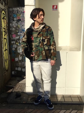 「AlexanderLeeChang（アレキサンダーリーチャン）のアイテム（スニーカー）」を使った、Funachangさん（メンズ・177cm）の冬コーディネート