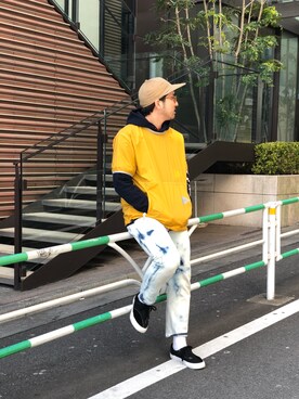 「and wander（アンドワンダー）のアイテム（パーカー）」を使った、Funachangさん（メンズ・177cm）の春コーディネート