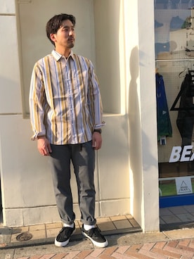 「Gramicci（グラミチ）のGRAMICCI/グラミチ　NN-PANTS JUST CUT / NNパンツジャストカット < 8817-FDJ >（チノパンツ）」を使った、Funachangさん（メンズ・177cm）の春コーディネート