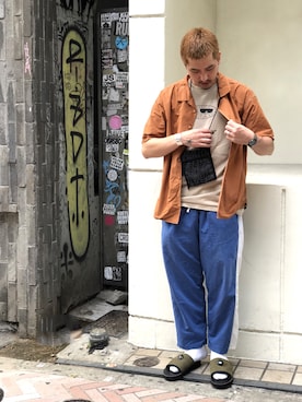 「AlexanderLeeChang（アレキサンダーリーチャン）のアイテム（トップス）」を使った、Funachangさん（メンズ・177cm）の夏コーディネート