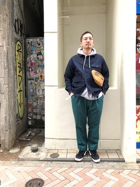 「MANASTASH（マナスタッシュ）のアイテム（バッグ）」を使った、Funachangさん（メンズ・177cm）の冬コーディネート