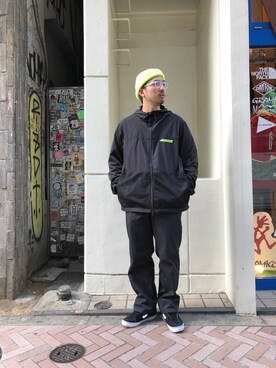 「ナイロンパーカー」｜「アイテム（ニットキャップ/ビーニー）」を使った、Funachangさん（メンズ・177cm）の冬コーディネート