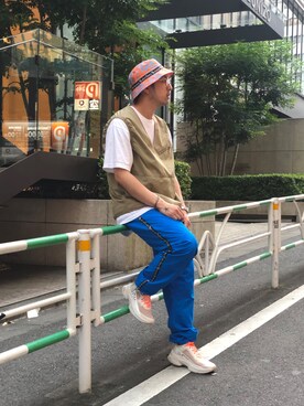 「MANASTASH（マナスタッシュ）のアイテム（ベスト）」を使った、Funachangさん（メンズ・177cm）の夏コーディネート