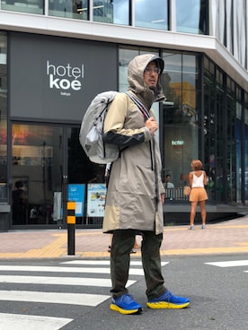 「and wander（アンドワンダー）のアイテム（バッグ）」を使った、Funachangさん（メンズ・177cm）の夏コーディネート
