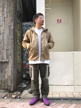 「MANASTASH（マナスタッシュ）のアイテム（マウンテンパーカー）」を使った、Funachangさん（メンズ・177cm）の秋コーディネート