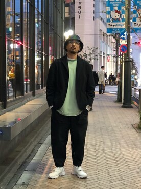 「POLeR（ポーラー）のアイテム（ハット）」を使った、Funachangさん（メンズ・177cm）の春コーディネート