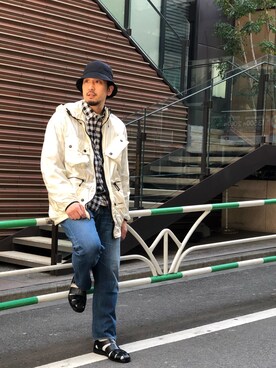 「POLeR（ポーラー）のアイテム（ハット）」を使った、Funachangさん（メンズ・177cm）の春コーディネート