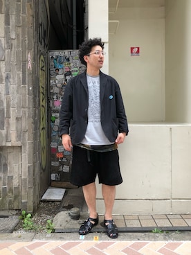 「メッシュTシャツ」｜「アイテム（ジャケット/アウター）」を使った、Funachangさん（メンズ・177cm）の夏コーディネート