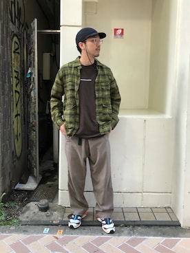 「meanswhile（ミーンズワイル）のアイテム（トップス）」を使った、Funachangさん（メンズ・177cm）の夏コーディネート