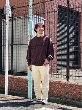 「meanswhile（ミーンズワイル）のアイテム（トップス）」を使った、Funachangさん（メンズ・177cm）の秋コーディネート