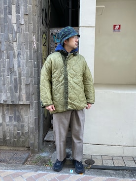 「meanswhile（ミーンズワイル）のアイテム（パンツ）」を使った、Funachangさん（メンズ・177cm）の冬コーディネート