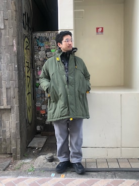 「MANASTASH（マナスタッシュ）のアイテム（スウェットパンツ）」を使った、Funachangさん（メンズ・177cm）の冬コーディネート