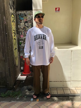 「AlexanderLeeChang（アレキサンダーリーチャン）のアイテム（キャップ）」を使った、Funachangさん（メンズ・177cm）の夏コーディネート
