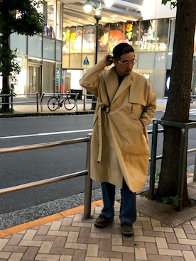 「F/CE. （エフシーイー）のアイテム（トレンチコート）」を使った、Funachangさん（メンズ・177cm）の秋コーディネート