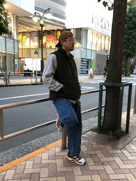 「ABU GARCIA（アブ・ガルシア）のアイテム（ダウンベスト）」を使った、Funachangさん（メンズ・177cm）の秋コーディネート