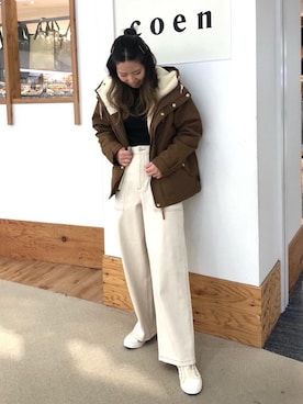 「アイテム（マウンテンパーカー、ブラウン系）」を使った、coen あまりさん（レディース・158cm）の秋コーディネート