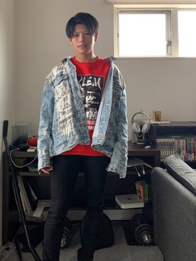 「Guess（ゲス）のアイテム（デニムジャケット）」を使った、そーさん（メンズ・170cm）の冬コーディネート