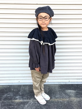 「SHIPS（シップス）のアイテム（ハンチング/ベレー帽）」を使った、fumikaさん（キッズ・120cm）の冬コーディネート