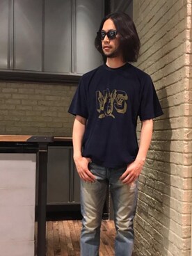 「アイテム（ルームウェア、ブルー系）」を使った、Mさん（メンズ・175cm）の春コーディネート