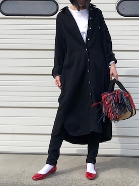 「UNIQLOU」｜「アイテム（シャツワンピース）」を使った、まつてんさん（レディース・164cm）の冬コーディネート