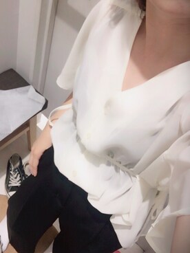 「RETRO GIRL（レトロガール）のアイテム（シャツ/ブラウス、ホワイト系）」を使った、Non'sさん（レディース・153cm）の夏コーディネート