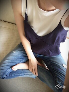 「Ungrid（アングリッド）のフレイドヘムストスリ（デニムパンツ）」を使った、Non'sさん（レディース・153cm）の夏コーディネート