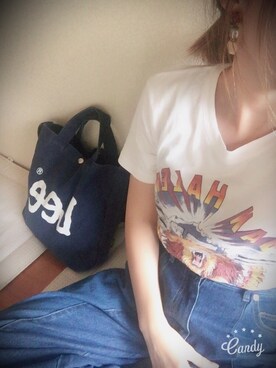 「GU（ジーユー）のアイテム（Tシャツ/カットソー、ホワイト系）」を使った、Non'sさん（レディース・153cm）の夏コーディネート
