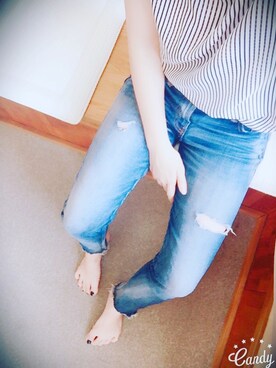 「Ungrid（アングリッド）のフレイドヘムストスリ（デニムパンツ、ブルー系）」を使った、Non'sさん（レディース・153cm）の夏コーディネート