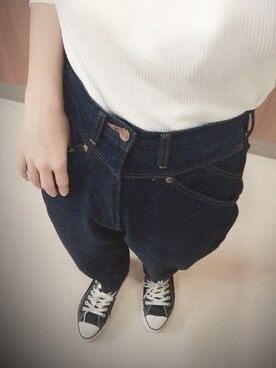 「AZUL by moussy（アズールバイマウジー）のWrangler×AZUL HIGH RISE SLIM（デニムパンツ、ブルー系）」を使った、Non'sさん（レディース・153cm）の秋コーディネート