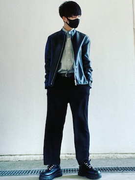 「BEAMS（ビームス）のアイテム（ライダースジャケット）」を使った、Ali'sさん（メンズ・177cm）の冬コーディネート