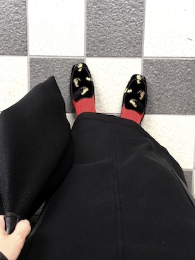 「レッド」｜「アイテム（スリッポン）」を使った、NKCさん（レディース・158cm）の秋コーディネート