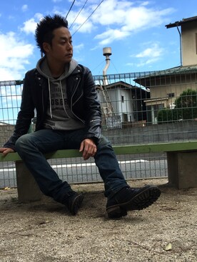 「JACKROSE（ジャックローズ）のハイパーストレッチスタンダード加工デニム（デニムパンツ）」を使った、やすくんさん（メンズ・170cm）の秋コーディネート