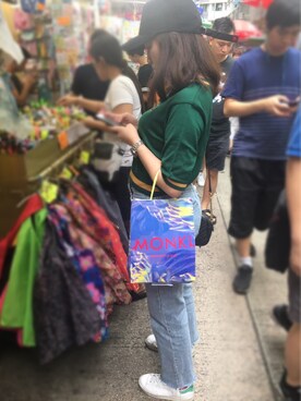 「ålandのアイテム（キャップ、ブラック系）」を使った、니콜さん（レディース・160cm）の夏コーディネート