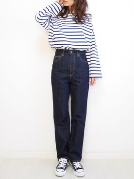 「ハイウエストストレートジーンズ」｜tomomiyu0920さん（レディース・157cm）の冬コーディネート