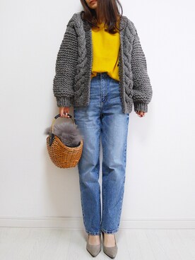 「ハイウエストストレートジーンズ」｜「アイテム（その他アウター）」を使った、tomomiyu0920さん（レディース・157cm）の冬コーディネート