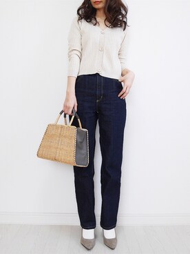 「ハイウエストストレートジーンズ」｜tomomiyu0920さん（レディース・157cm）の冬コーディネート