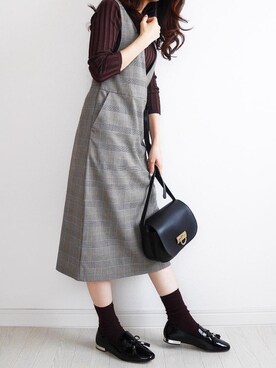 「GUコーデ」｜「アイテム（ジャンパースカート）」を使った、tomomiyu0920さん（レディース・157cm）の秋コーディネート