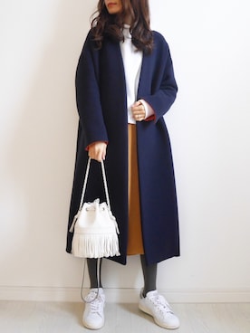 「ENFOLD（エンフォルド）のアイテム（ノーカラージャケット）」を使った、tomomiyu0920さん（レディース・157cm）の冬コーディネート