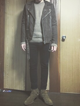 「asos（エイソス）のアイテム（ライダースジャケット）」を使った、Theboys1803さん（メンズ・170cm）の冬コーディネート