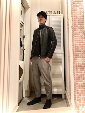 「URBAN RESEARCH（アーバンリサーチ）のアイテム（ノーカラージャケット）」を使った、中居くんさん（メンズ・175cm）の冬コーディネート