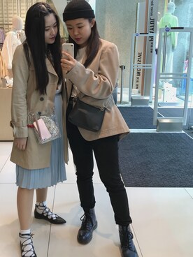 「アイテム（ブーツ、ブルー系）」を使った、amiさん（レディース・158cm）の春コーディネート