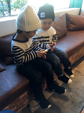 「西松屋（ニシマツヤ）のアイテム（Tシャツ/カットソー、その他）」を使った、JUN☺︎さん（キッズ）の冬コーディネート