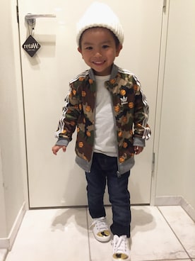 「adidas（アディダス）のベビー キッズ アディダス ジャージ 上下セット BBALL SS TRACKSUIT AJ0223（ジャージ、その他）」を使った、JUN☺︎さん（キッズ）の冬コーディネート