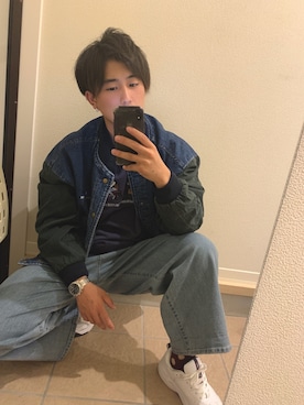 「アイテム（MA-1、ブルー系）」を使った、hayateさん（メンズ・170cm）の秋コーディネート