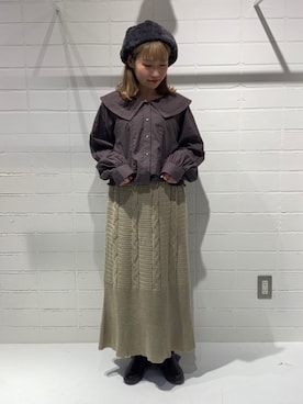「レースブラウス」｜「アイテム（ハンチング/ベレー帽）」を使った、おゆいさん（レディース・150cm）の秋コーディネート
